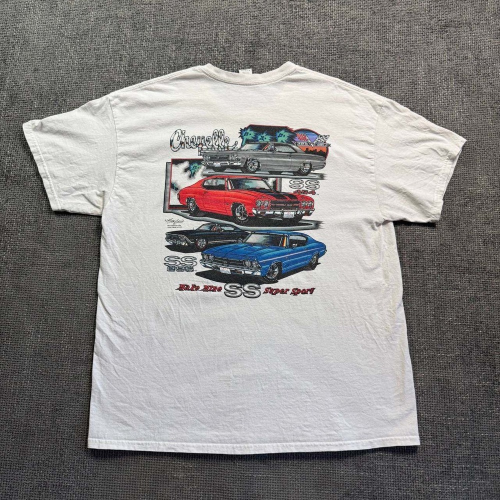 Gildan Chevrolet Chevelle SS Graphic Tee Mens XL White Muscle Car Y2K Shirt